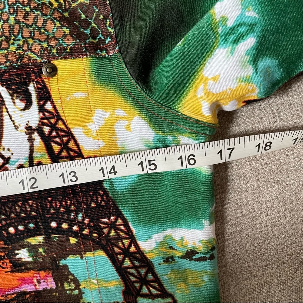 Kaktus Vintage Paris Streets Print Lightweight Denim Art to Wear Vibrant Jacket - Picture 13 of 15
